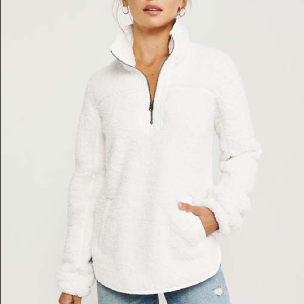 Abercrombie & Fitch White Sherpa Half Zip